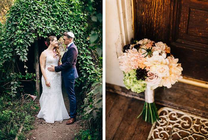 barn wedding ideas couple bouquet