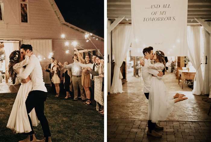 barn wedding ideas couple kissing