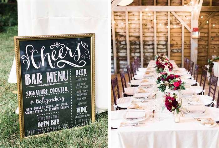 barn wedding ideas menu chalkboard frame