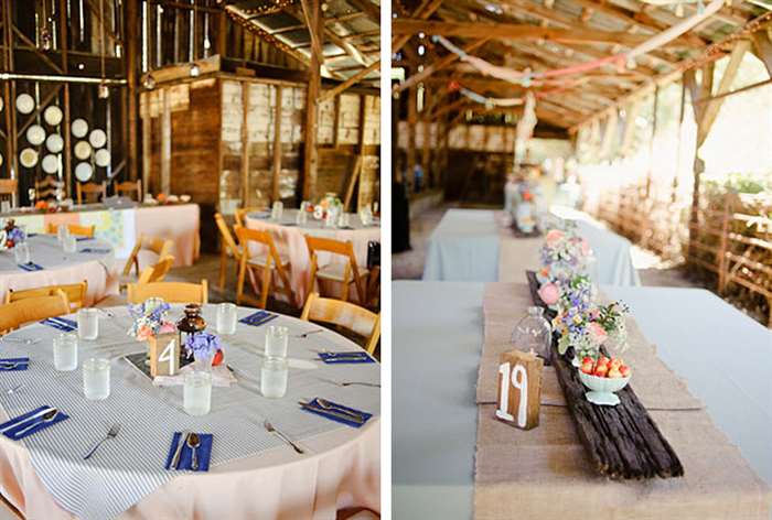 barn wedding ideas blue napkin utensils