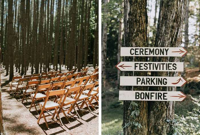 barn wedding ideas roadsign tree