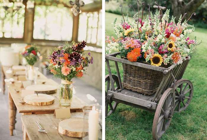 barn wedding ideas flowers cart