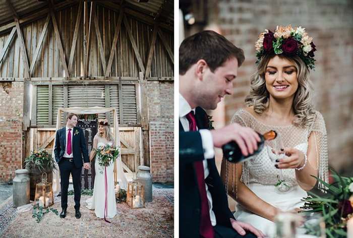 barn wedding ideas couple drink glass