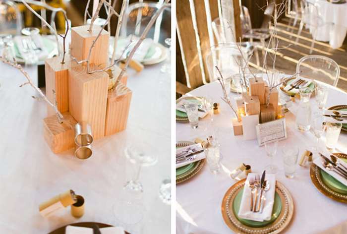 barn wedding ideas wooden ornament table