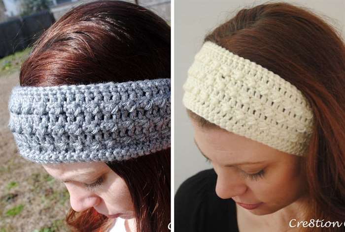 blue and white crochet headbands