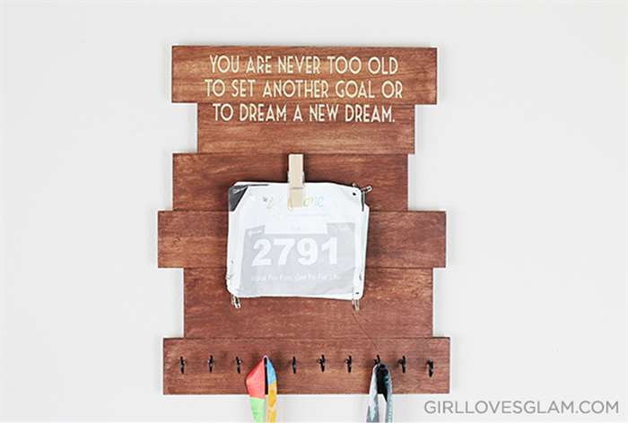 wooden race medal hanger with quote print