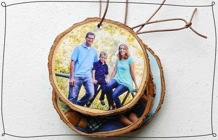 family photo on a piece of wood