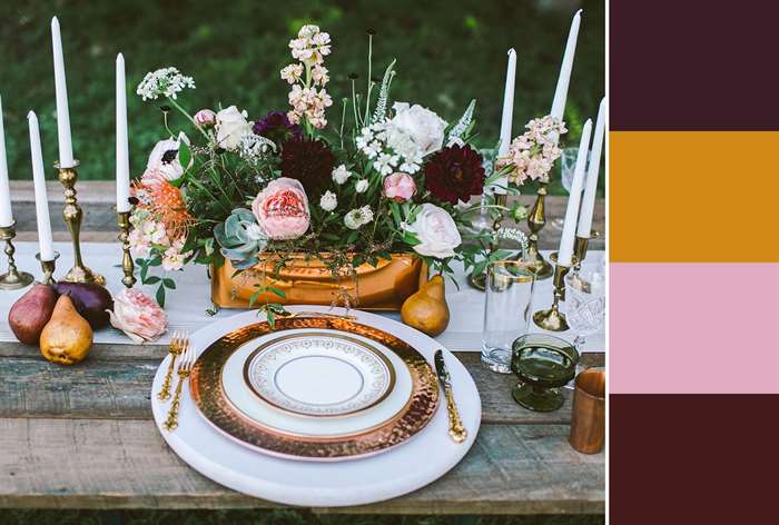 flowers and gold plate setting