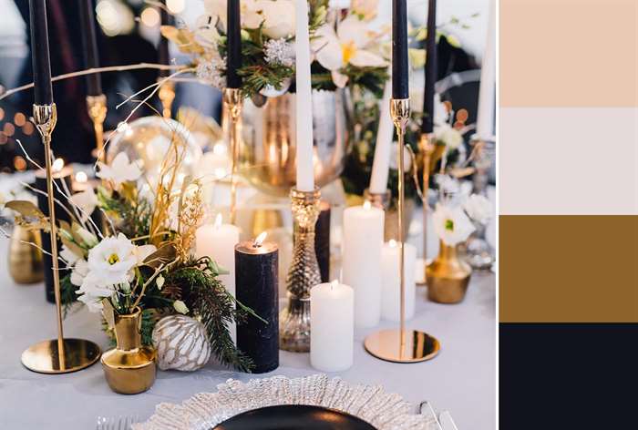 black and gold table setting