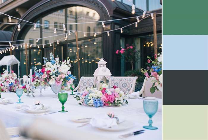 green and blue wedding table