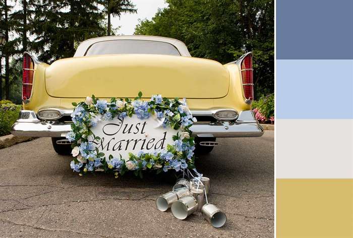 yellow car with just married sign