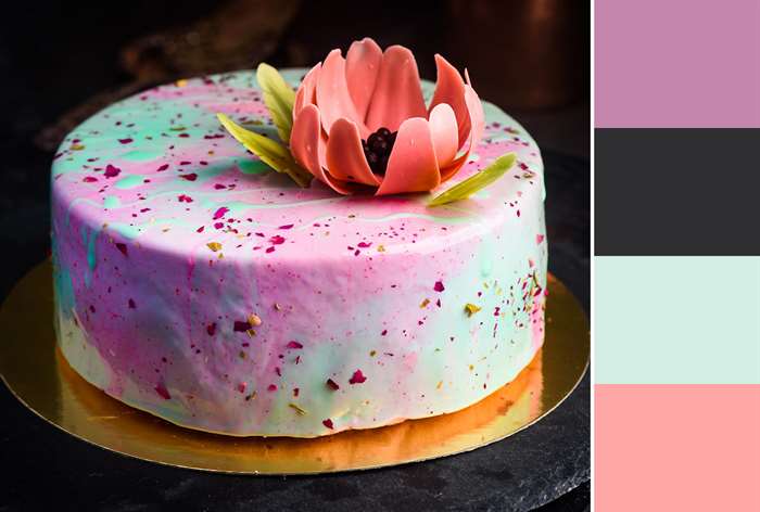 pink and blue marbled cake