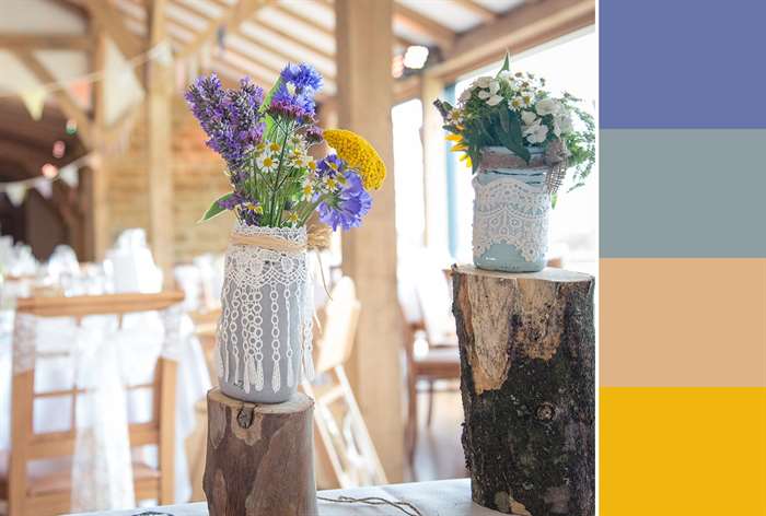 lace and purple flower centerpiece