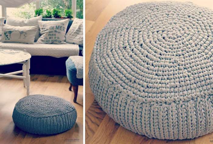 apartment living room ideas knit pouf