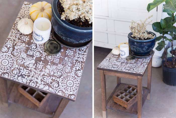 apartment living room ideas stenciled side table