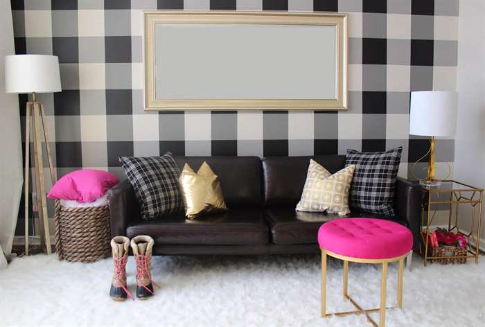 apartment living room ideas buffalo plaid wall