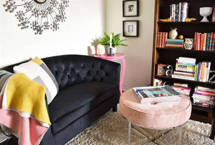 apartment living room ideas round pink ottoman