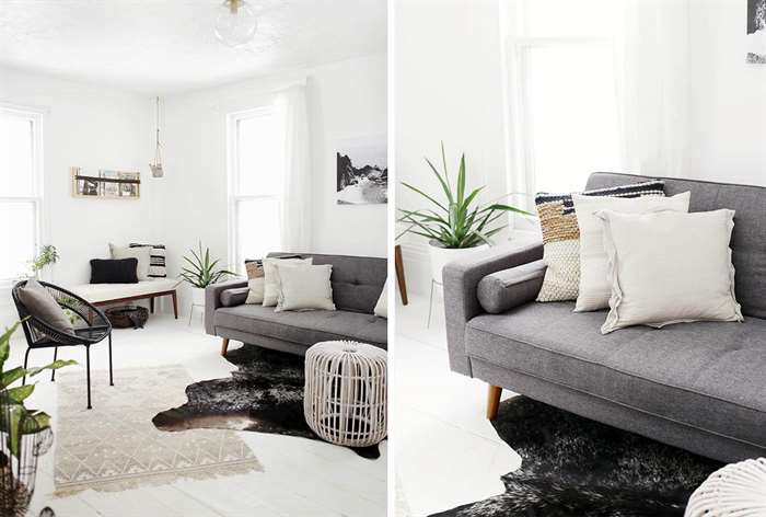 apartment living room ideas white floor grey couch