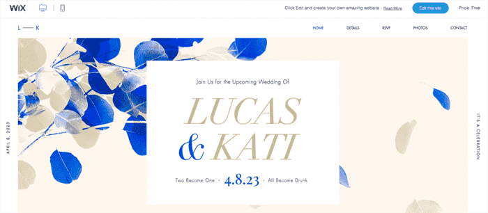 wix wedding website screenshot and example