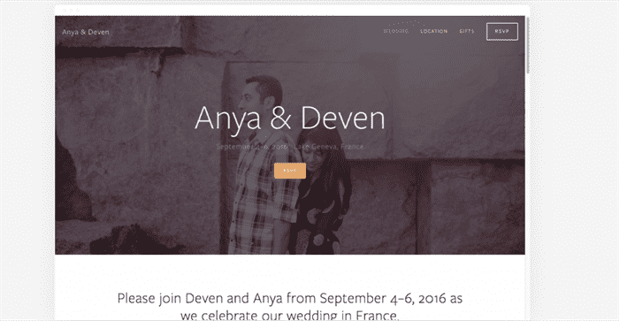 SquareSpace wedding website screenshot and example.