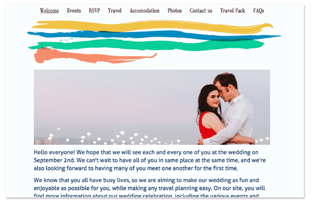 Glo wedding website screenshot and example.