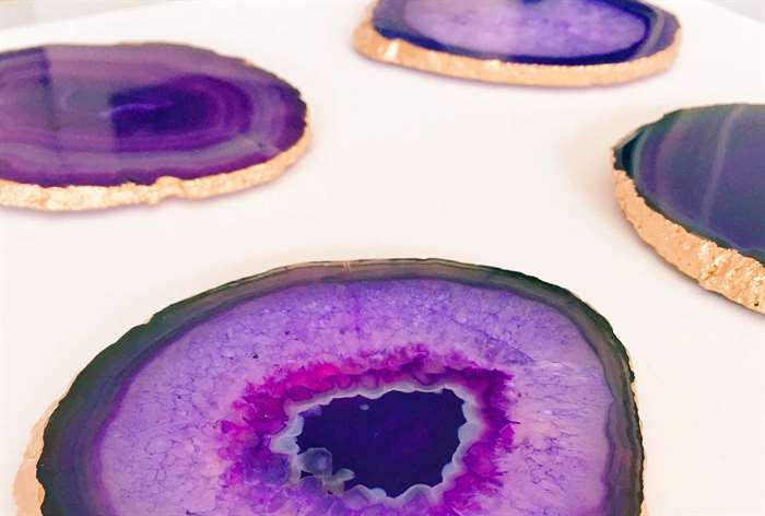 purple agate coasters with gold edges