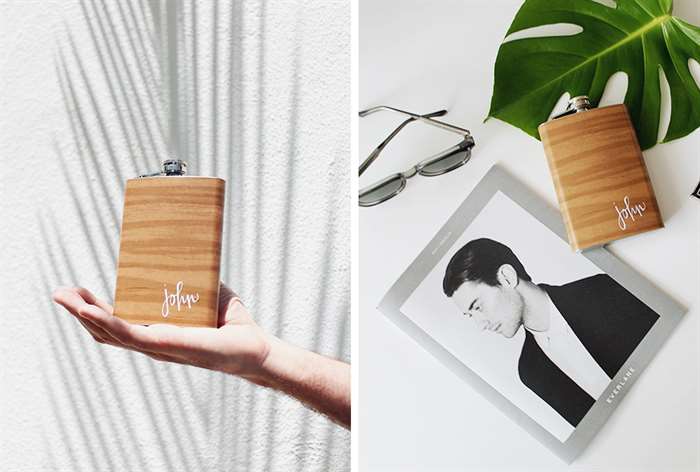 personalized wood flask