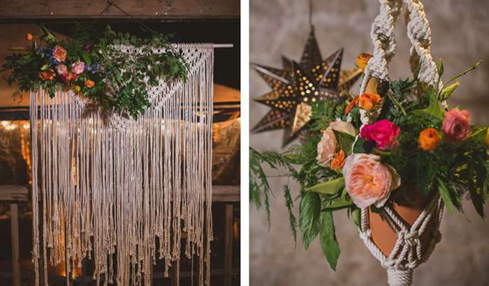 rope weaved floral hanging and planters