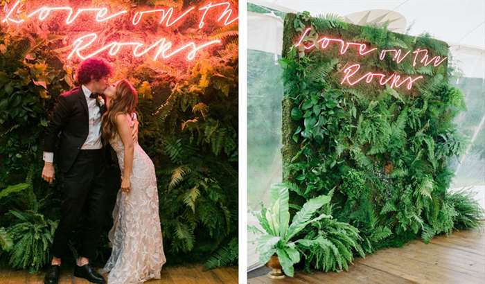 neon tropical greenery backdrop