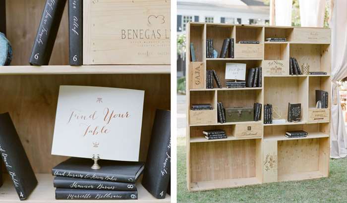 wine box shelves seating chart books