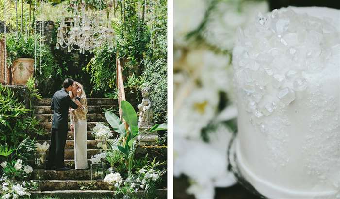 green and white with crystal accents