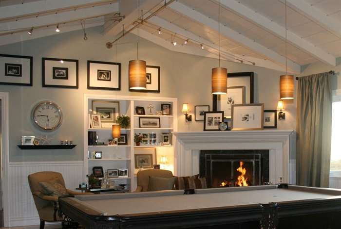 game room idea pool table fireplace