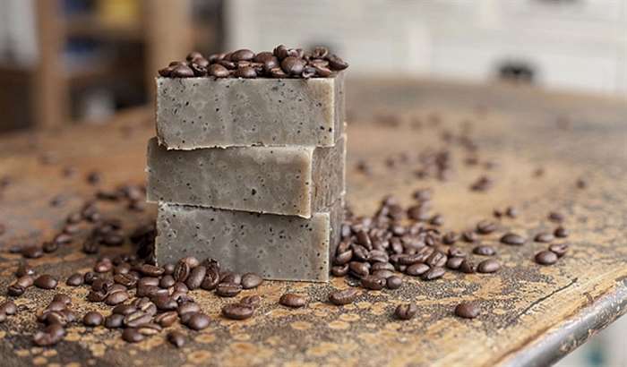 cafe-inspired bar soap with coffee beans