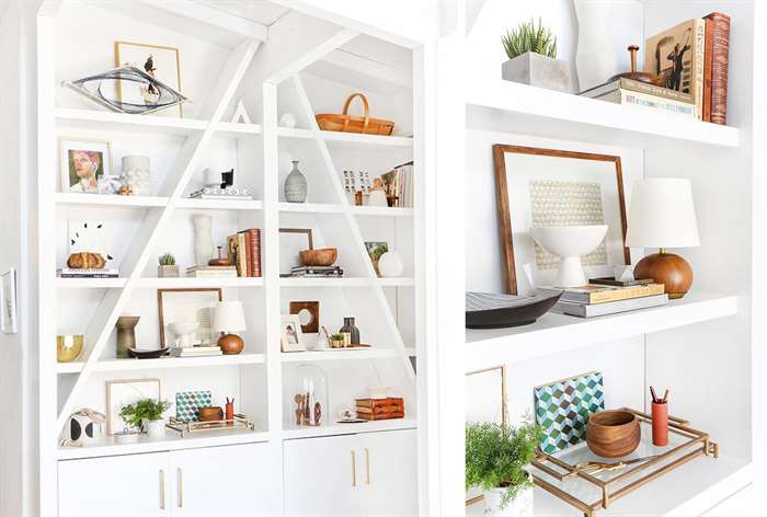 bookshelf triangle white shelves