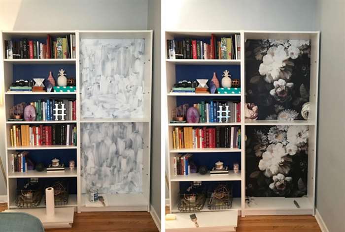 bookshelf floral wallpaper