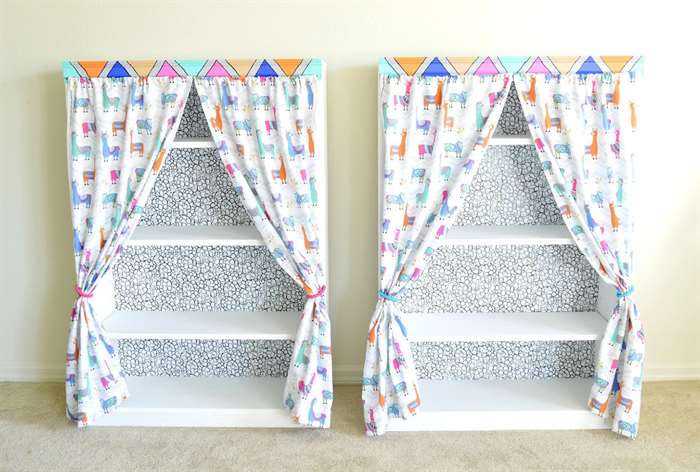 bookshelf patterned curtains