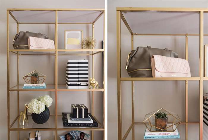 bookshelf gold frame clutch