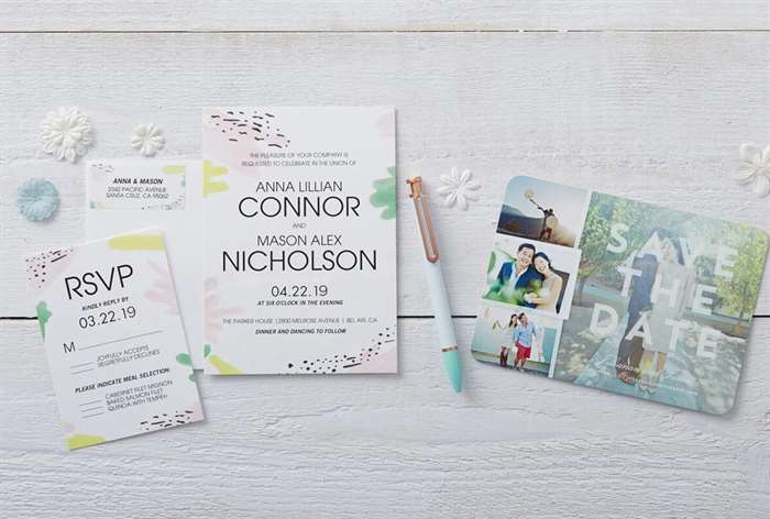 pastel and white Shutterfly wedding stationery 