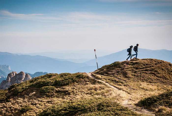 cặp đôi cùng nhau đi bộ đường dài trên núi ở New Zealand