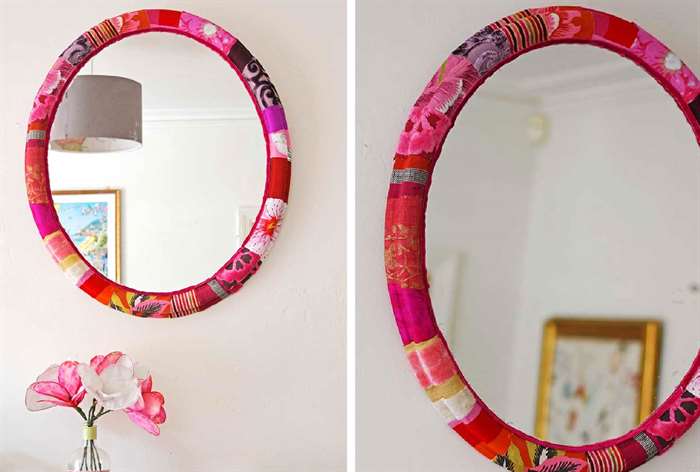 guest room ideas patchwork fabric mirror frame