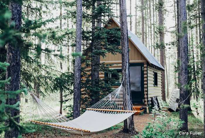Cabin trong rừng với võng 