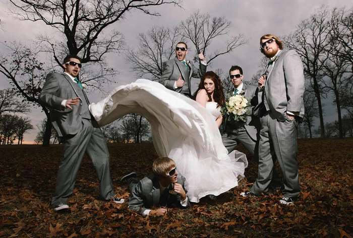 wedding party wears sunglasses