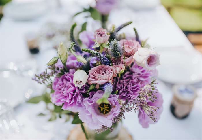 lavender and silver wedding centerpiece