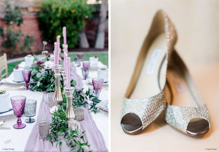 silver heels and wedding decor
