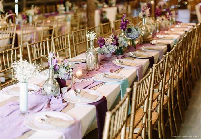 silver and purple wedding reception