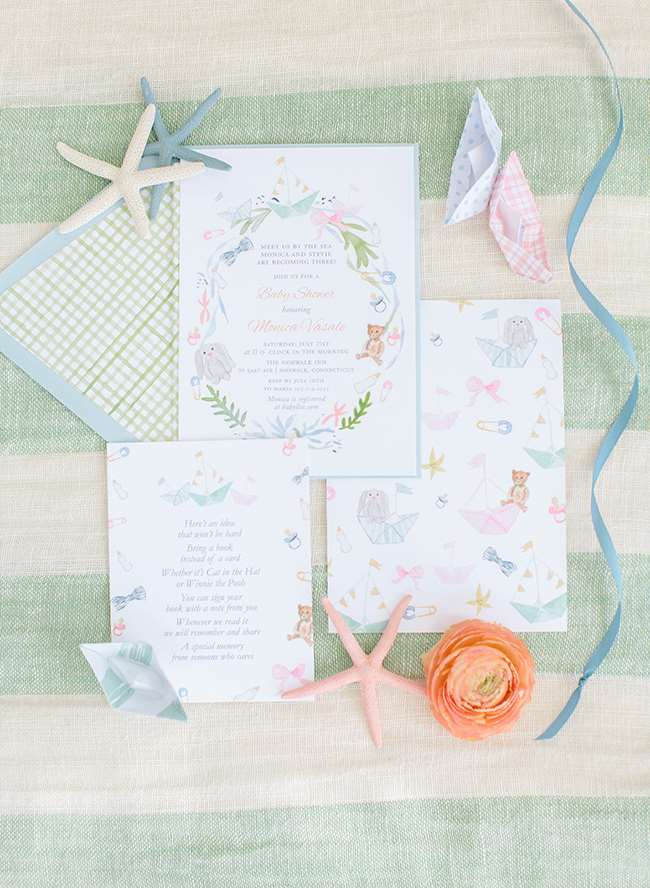 Pastel Baby Shower, màu hồng đào và màu xanh da trời, các chi tiết về sữa tắm cho trẻ sơ sinh hàng hải