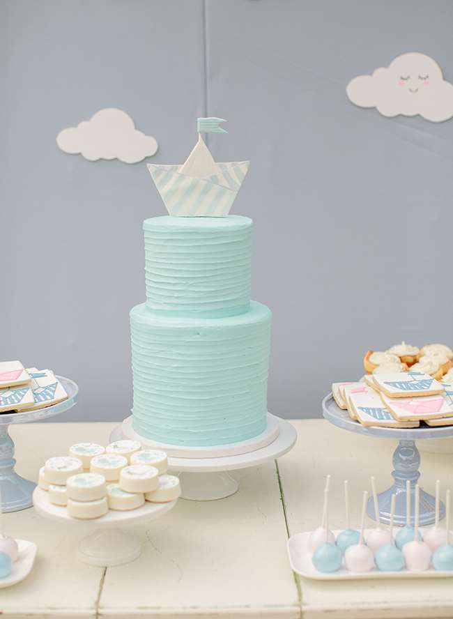 Pastel Baby Shower, màu hồng đào và màu xanh da trời, các chi tiết về sữa tắm cho trẻ sơ sinh hàng hải