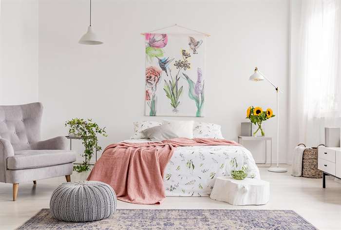 Floral decorated bedroom.