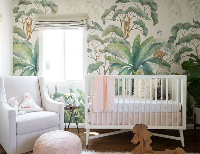 Blush Jungle Wallpapered Nursery