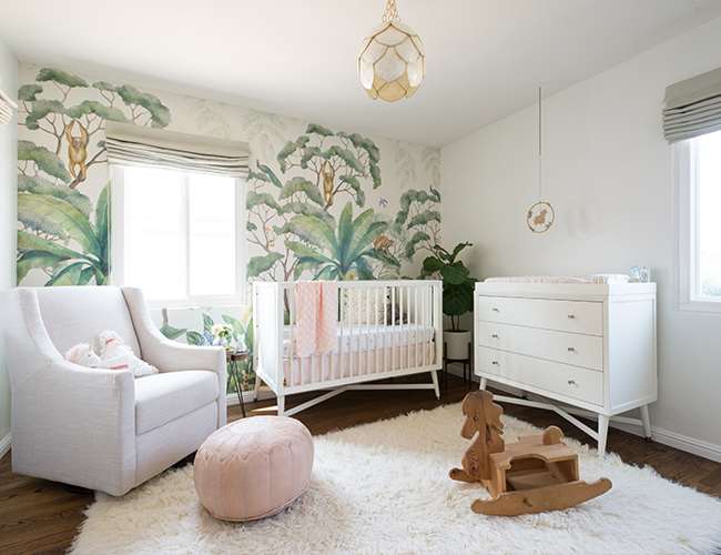 Blush Jungle Wallpapered Nursery